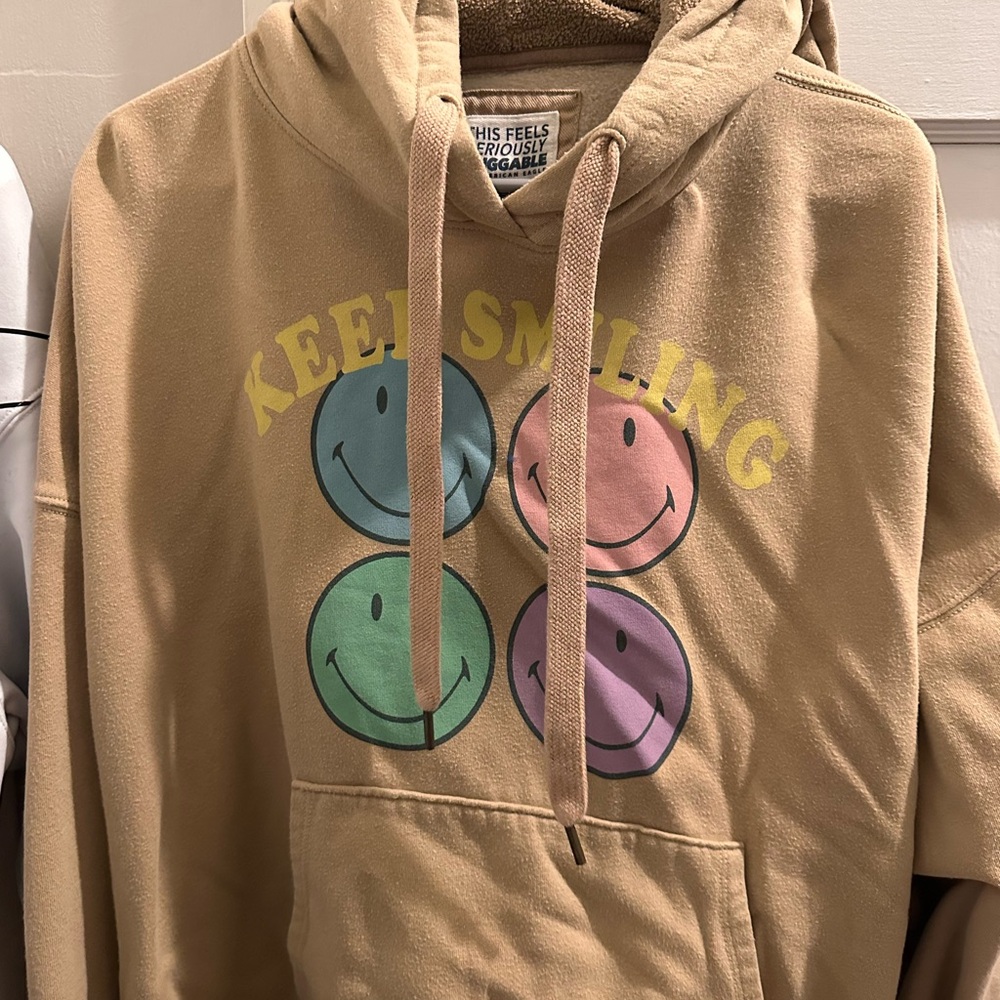 American Eagle Keep Smiling Tan Hoodie